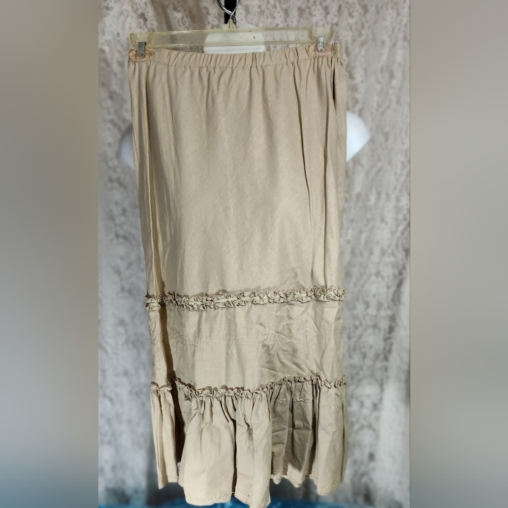 Elegant Cream Beige Khaki Maxi Skirt With Ruffles NWOT